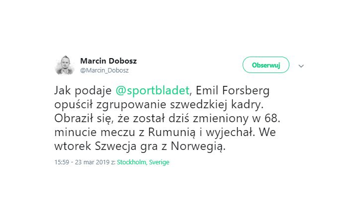 HIT! Podobno dlatego Forsberg opuścił zgrupowanie kadry!